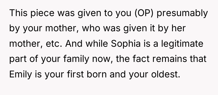 This piece was given to you (OP) presumably by your...