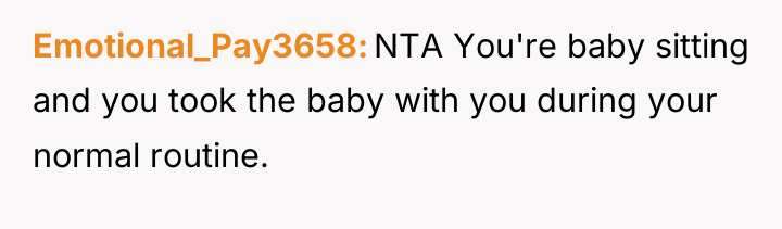 Emotional_Pay3658 NTA You're baby sitting and you took the baby...