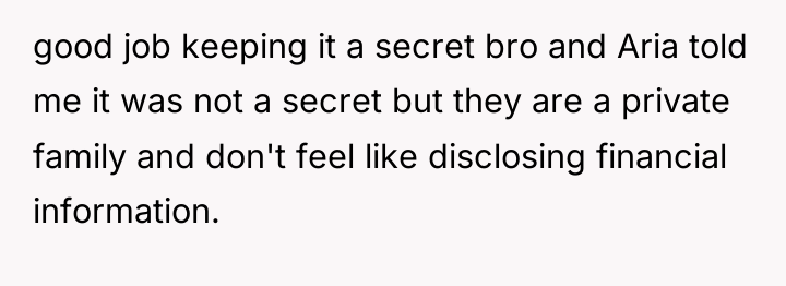 good job keeping it a secret bro and Aria told...