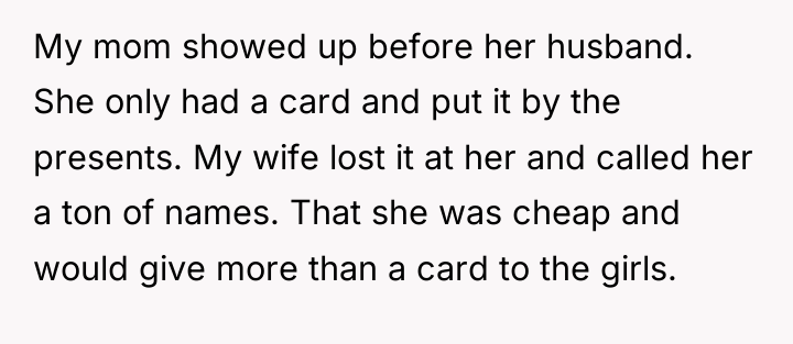 My mom showed up before her husband. She only had...