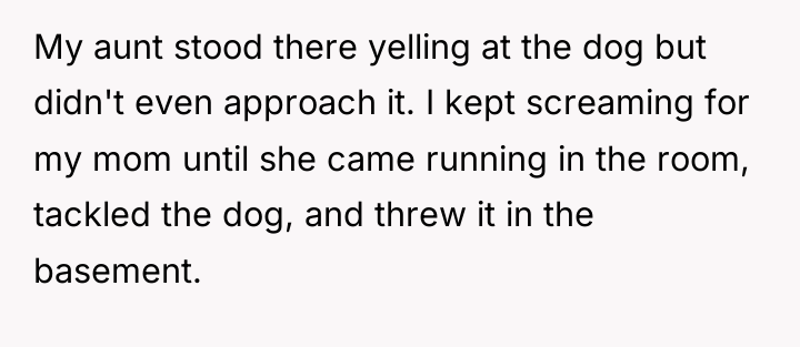 My aunt stood there yelling at the dog but didn't...