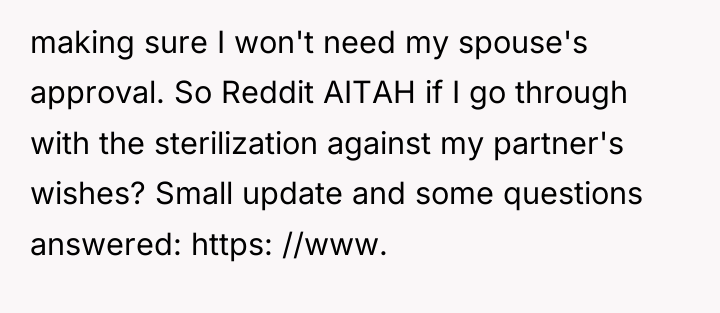 making sure I won't need my spouse's approval. So Reddit...