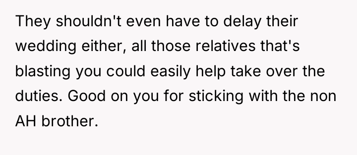 They shouldn't even have to delay their wedding either, all...