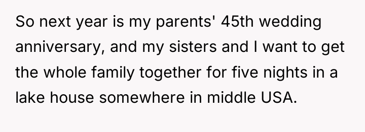So next year is my parents' 45th wedding anniversary, and...