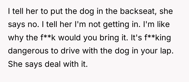 I tell her to put the dog in the backseat,...