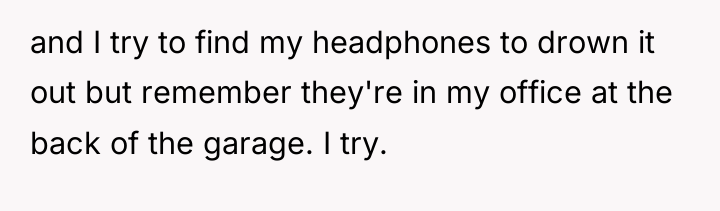 and I try to find my headphones to drown it...
