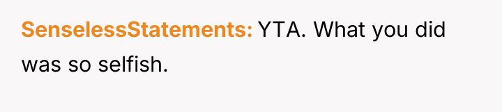 SenselessStatements YTA. What you did was so selfish.