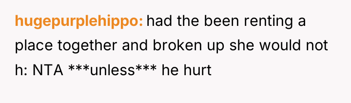 hugepurplehippo had the been renting a place together and broken...