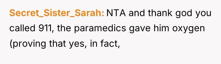 Secret_Sister_Sarah NTA and thank god you called 911, the paramedics...