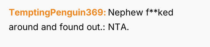 TemptingPenguin369 Nephew f**ked around and found out.: NTA.