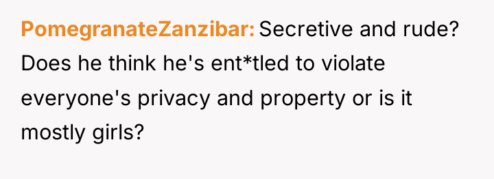 PomegranateZanzibar Secretive and rude? Does he think he's ent*tled to...
