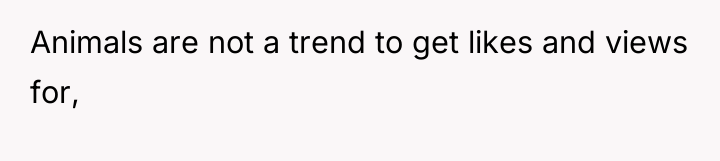 Animals are not a trend to get likes and views...