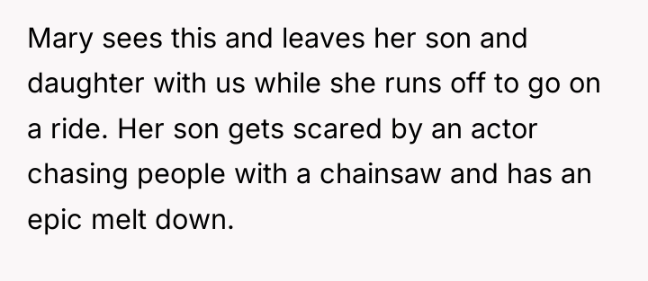 Mary sees this and leaves her son and daughter with...