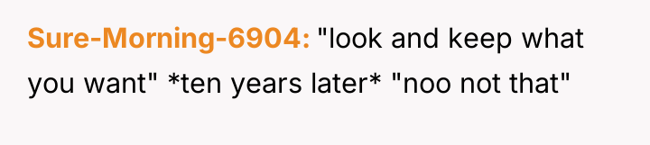 Sure-Morning-6904 "look and keep what you want" *ten years later*...