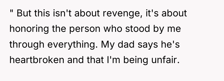 " But this isn't about revenge, it's about honoring the...