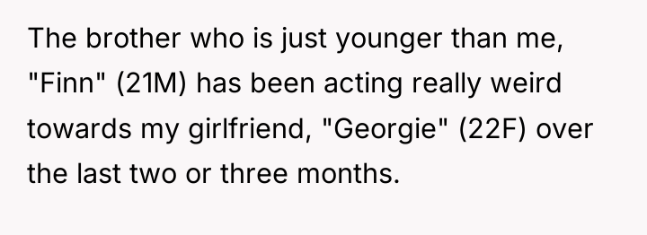 The brother who is just younger than me, "Finn" (21M)...