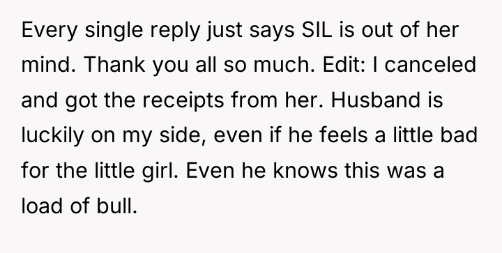 Every single reply just says SIL is out of her...