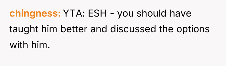 chingness YTA: ESH - you should have taught him better...