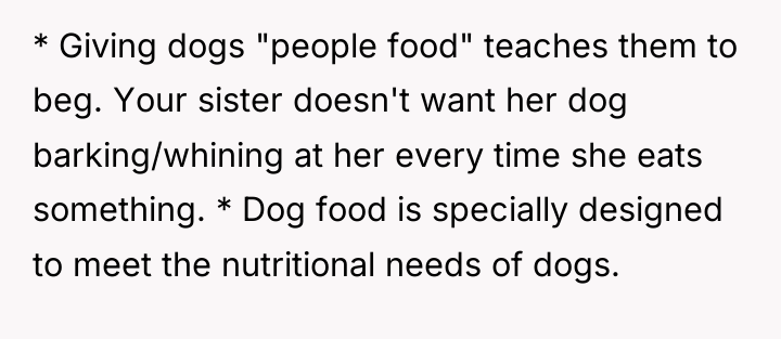 * Giving dogs "people food" teaches them to beg. Your...