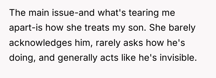 The main issue-and what's tearing me apart-is how she treats...