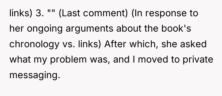 links) 3. "" (Last comment) (In response to her ongoing...