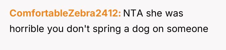 ComfortableZebra2412 NTA she was horrible you don't spring a dog...