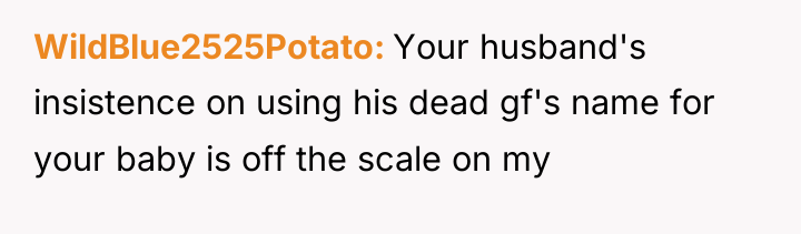 WildBlue2525Potato Your husband's insistence on using his dead gf's name...