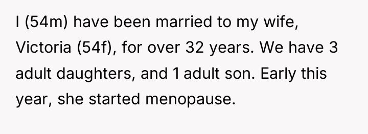 I (54m) have been married to my wife, Victoria (54f),...