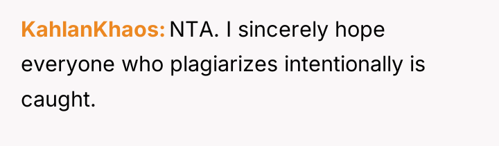 KahlanKhaos NTA. I sincerely hope everyone who plagiarizes intentionally is...