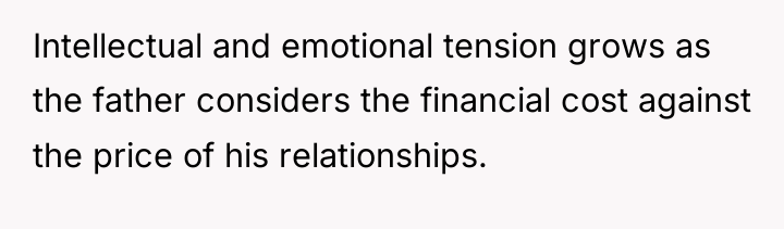 Intellectual and emotional tension grows as the father considers the...