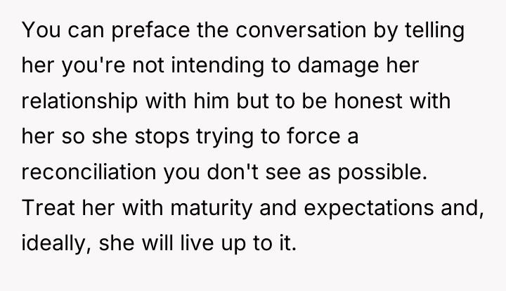 You can preface the conversation by telling her you're not...