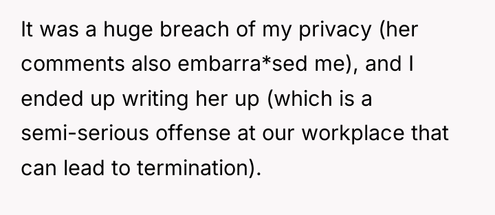 It was a huge breach of my privacy (her comments...