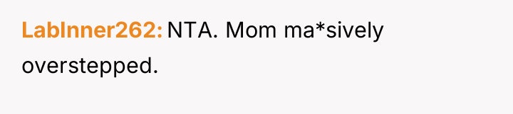 LabInner262 NTA. Mom ma*sively overstepped.