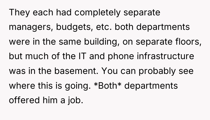 They each had completely separate managers, budgets, etc. both departments...