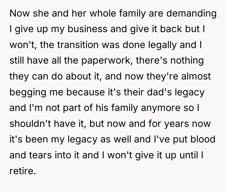 Now she and her whole family are demanding I give...