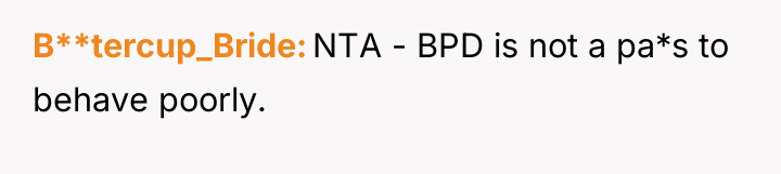 B**tercup_Bride NTA - BPD is not a pa*s to behave...