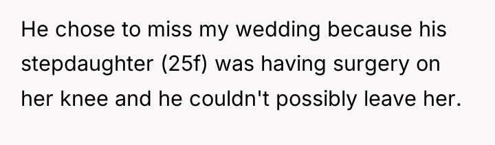 He chose to miss my wedding because his stepdaughter (25f)...
