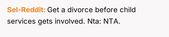 Sel-Reddit Get a divorce before child services gets involved. Nta:...