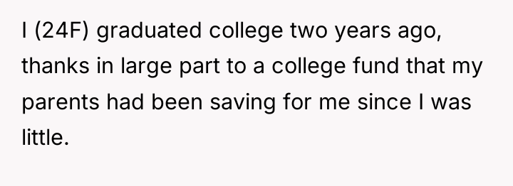 I (24F) graduated college two years ago, thanks in large...