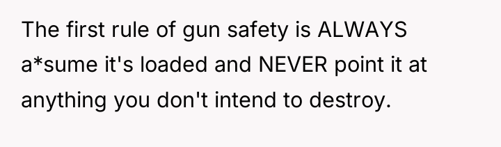 The first rule of gun safety is ALWAYS a*sume it's...