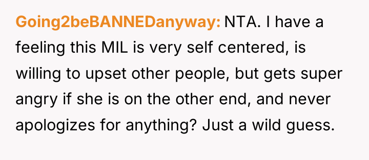 Going2beBANNEDanyway NTA. I have a feeling this MIL is very...