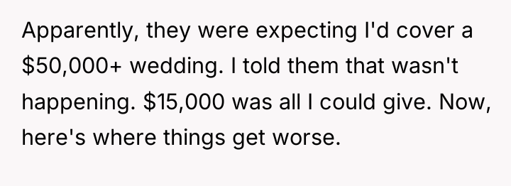 Apparently, they were expecting I'd cover a $50,000+ wedding. I...