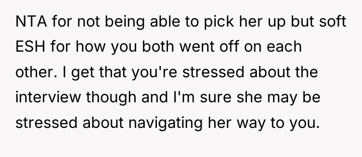 NTA for not being able to pick her up but...