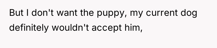 But I don't want the puppy, my current dog definitely...