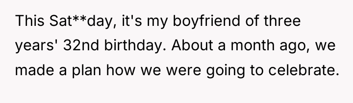 This Sat**day, it's my boyfriend of three years' 32nd birthday....