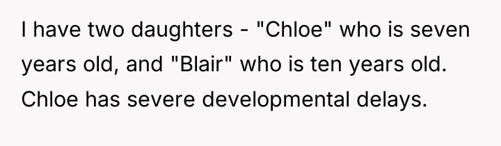 I have two daughters - "Chloe" who is seven years...