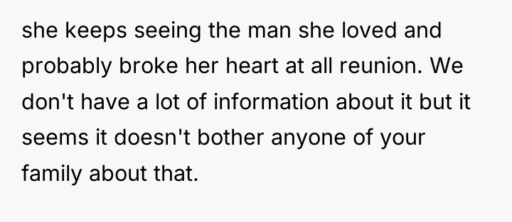 she keeps seeing the man she loved and probably broke...
