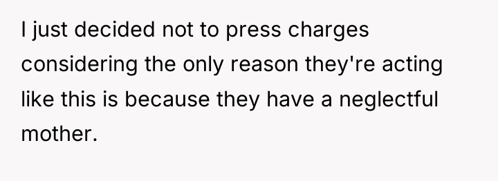 I just decided not to press charges considering the only...