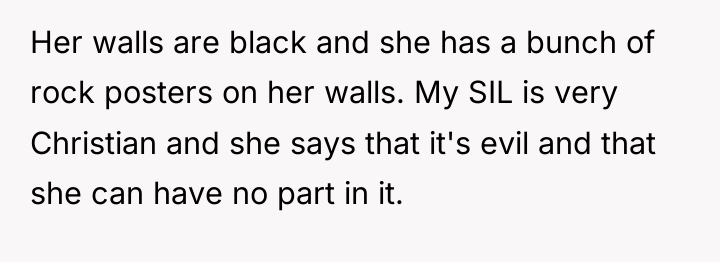 Her walls are black and she has a bunch of...