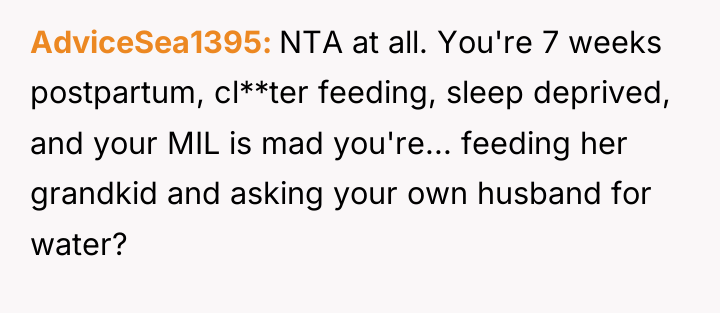 AdviceSea1395 NTA at all. You're 7 weeks postpartum, cl**ter feeding,...